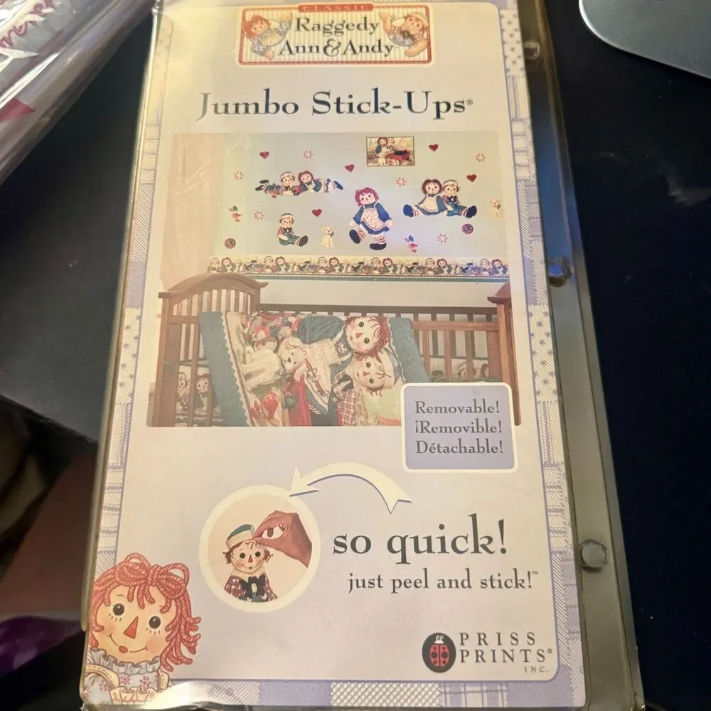 Classic Raggedy Ann & Andy 3-Piece Nursery Accessory Set/boarder/stickers VTG